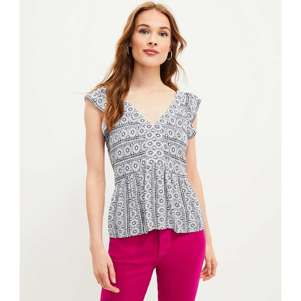 NWT LOFT Medallion Flutter Peplum Top Petite Size S